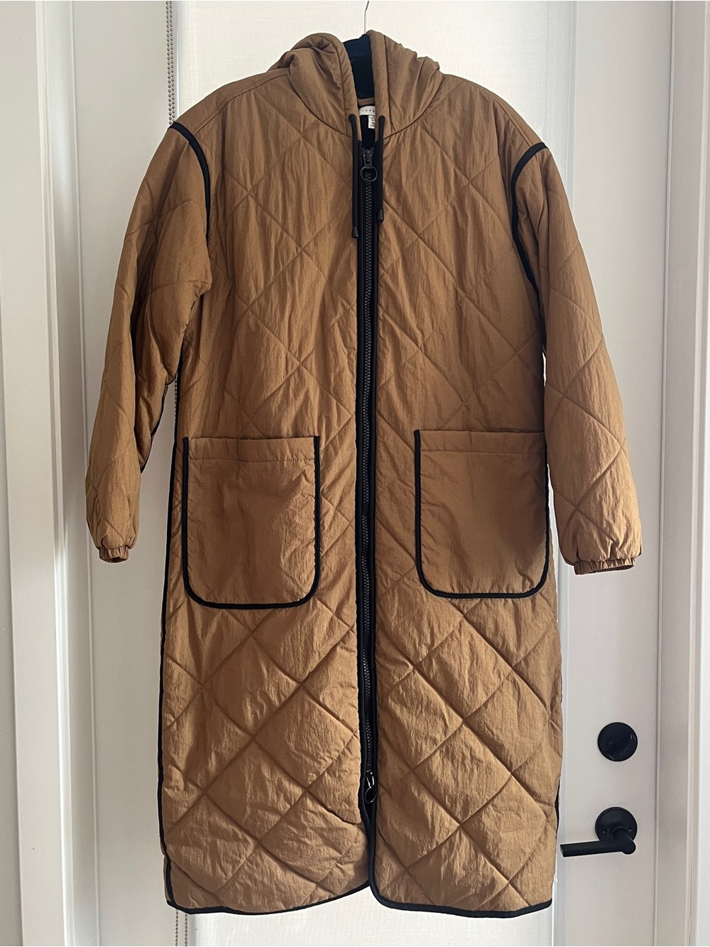 Topshop Quilted Hooded Long Coat